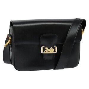 Authentic CELINE Sulky Shoulder Bag Leather Black Gold